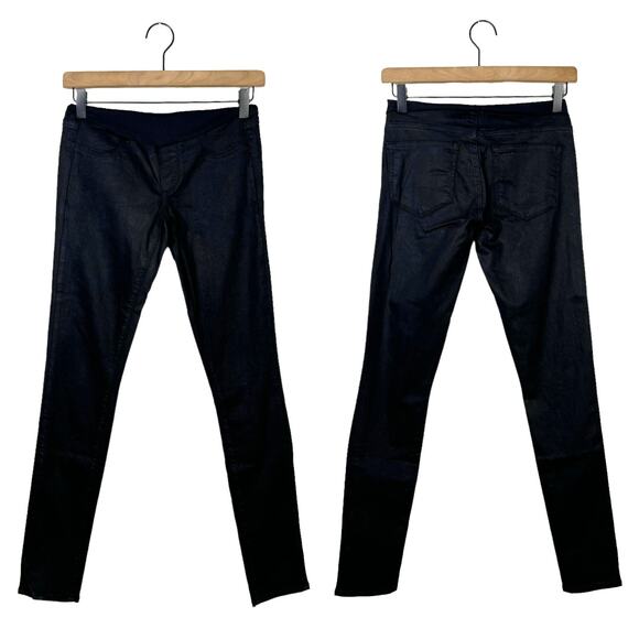 Paige | Sz 25 Maternity Full Panel Black Coated Denim Verdugo Ultra Skinny Jeans - Picture 1 of 7